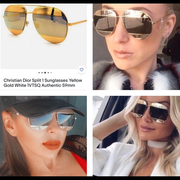 CHRISTIAN DIORSPLIT YELLOW GOLD &GREY MIRRORED LENSES WITH MONOGRAMED SUNNIES - Picture 3 of 16